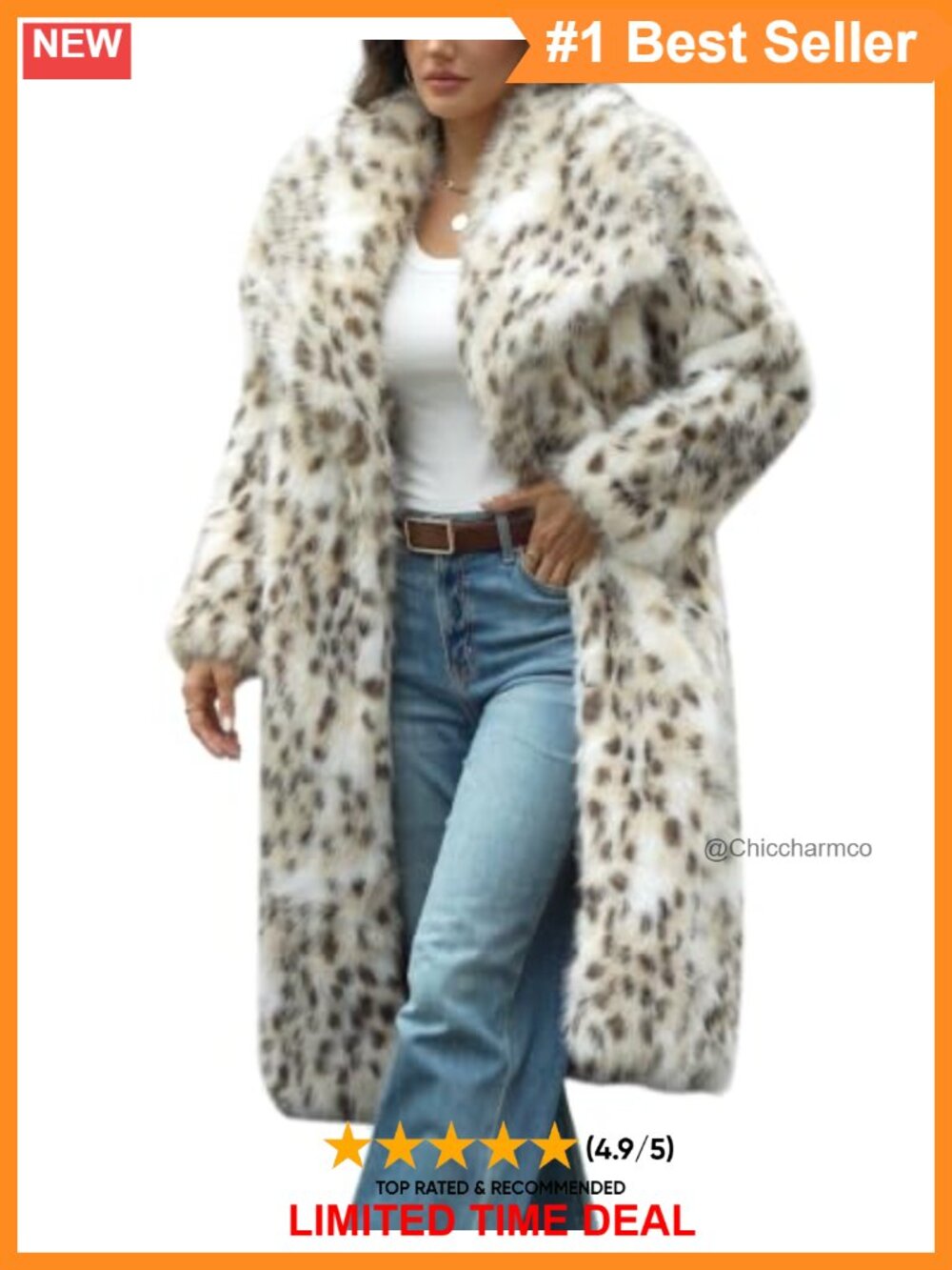 Womens Faux Fur Long Coat Winter Fluffy Button Front Lapel Overcoat